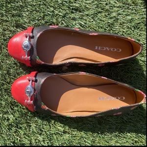 COACH signature flower leather flats pink toe silver hardware